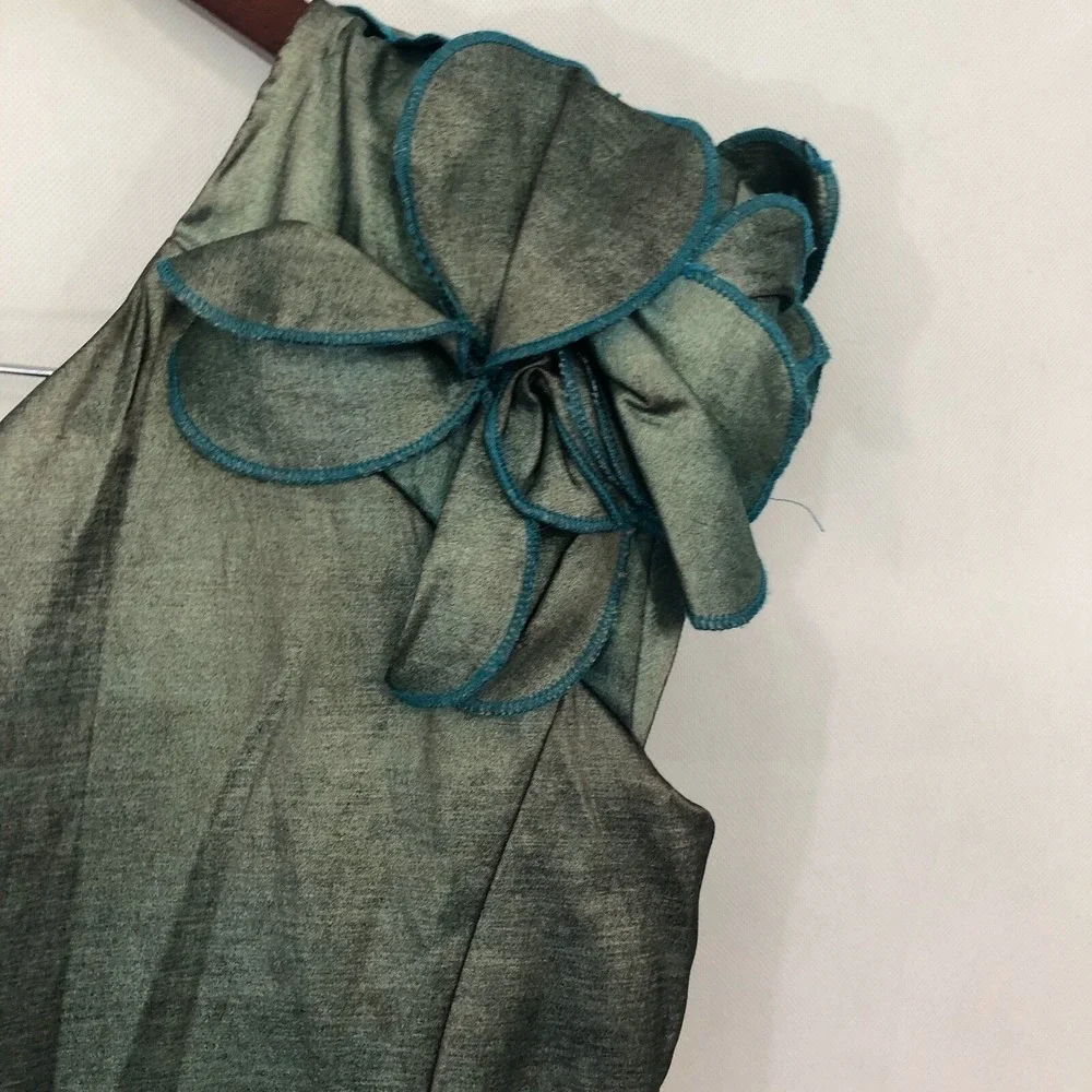 Jessica McClintock Dress Womens 8 Metallic Blue Green Prom Short Ruffle 90s NEW - Picture 5 of 7